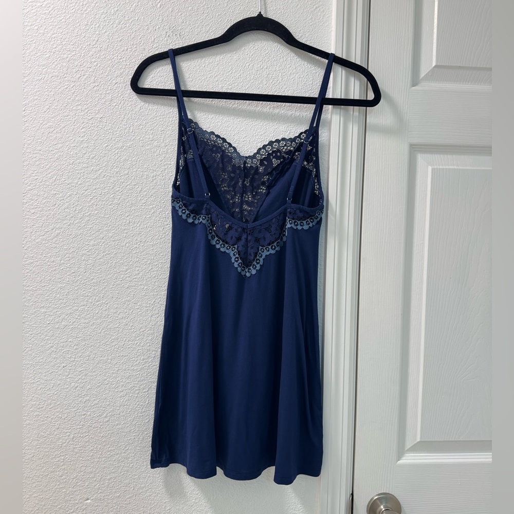 Victoria secret modal mini slip dress lace trim size XS navy blue - Picture 2 of 4
